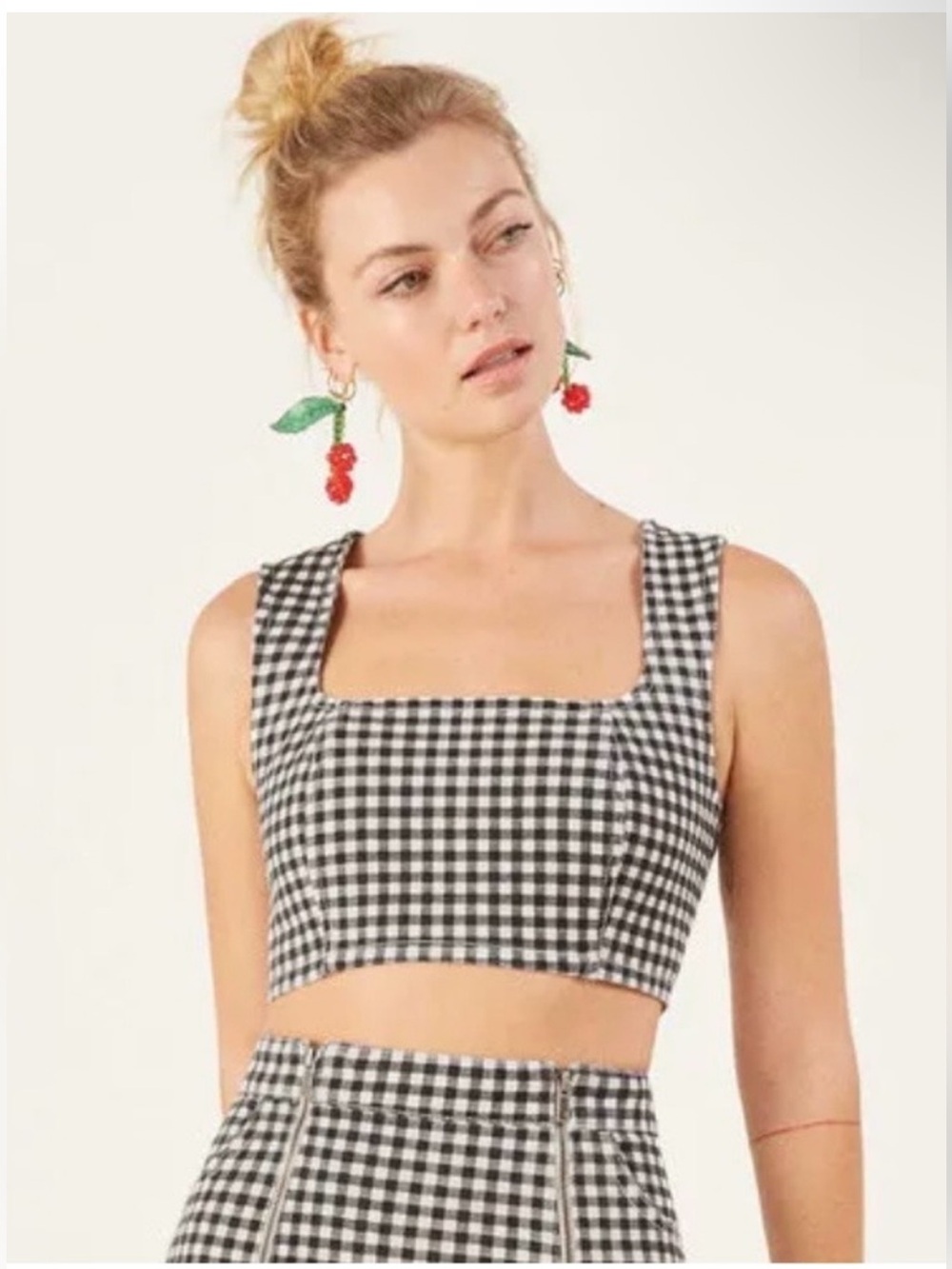 Reformation Jeanie Square-Neck Denim Crop Top - Black/White